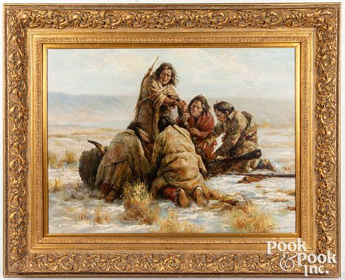 Trpy Denton (b. 1949), oil on canvas hunting scene