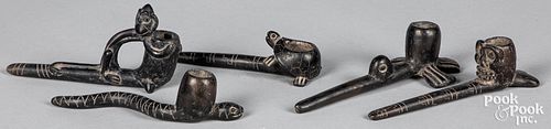 Five South American blackware effigy pipes