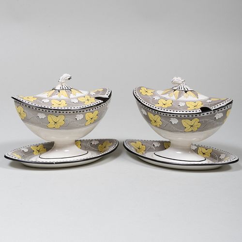 Group of English Pearlware Yellow and Grey Decorated Serving Pieces