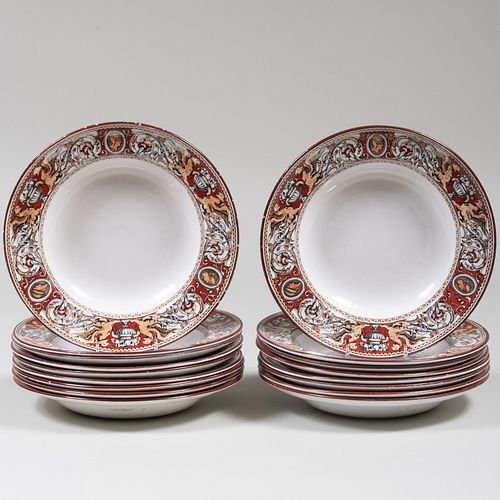 Set of Twelve Minton Porcelain Soup Plates in the 'Florentine' Pattern