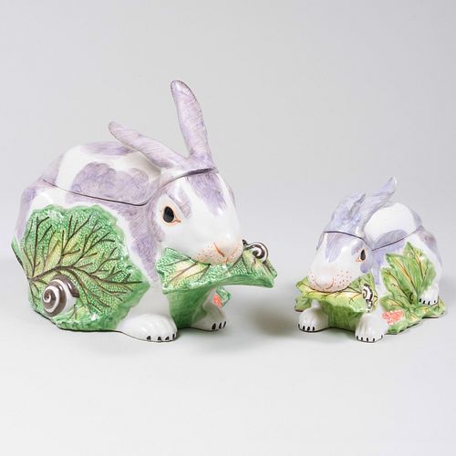 Two Italian Porcelain Bunny Form Tureens and Covers