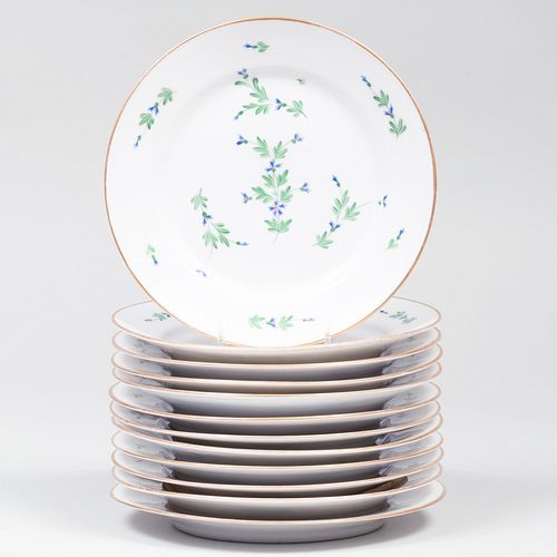 Set of Twelve French Porcelain Plates in the 'Angouleme Sprig' Pattern