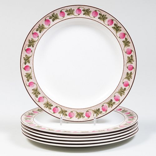 Set of Six Wedgwood Creamware Plates with Flower Border