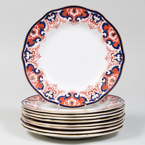 Set of Nine Royal Crown Derby Porcelain Dinner Plates in the 'Kings' Pattern