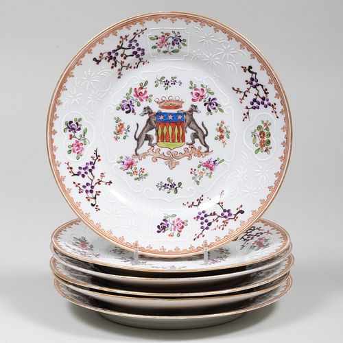 Set of Six Samson Porcelain Armorial Dinner Plates
