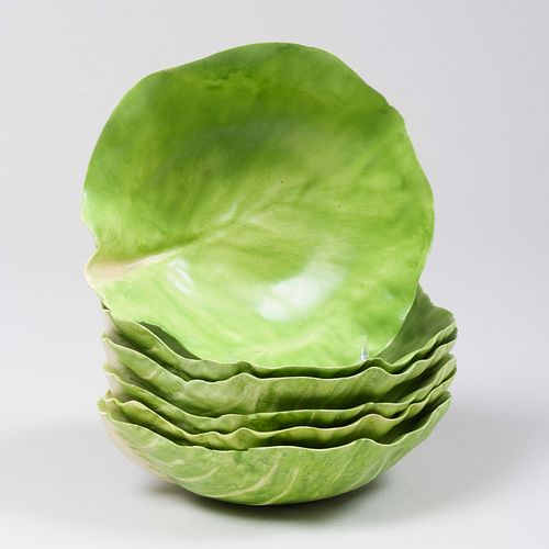 Set of Six Mary Kirk Kelly Porcelain Lettuce Form Bowls