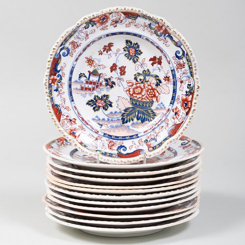 Set of Twelve Amherst Porcelain Dessert Plates in the 'Japan' Pattern