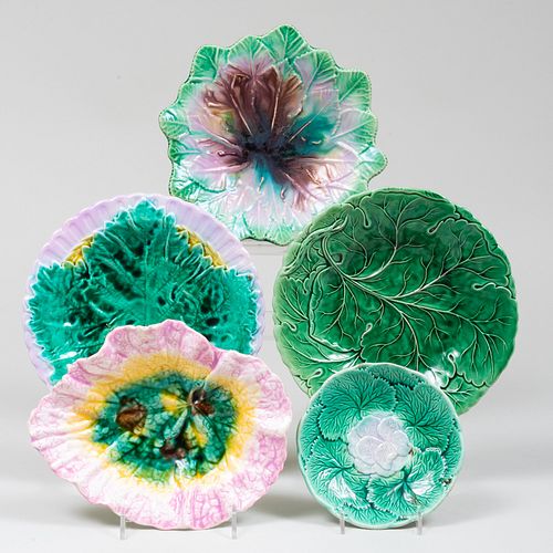 Group of Five Majolica Leaf Form Table Wares