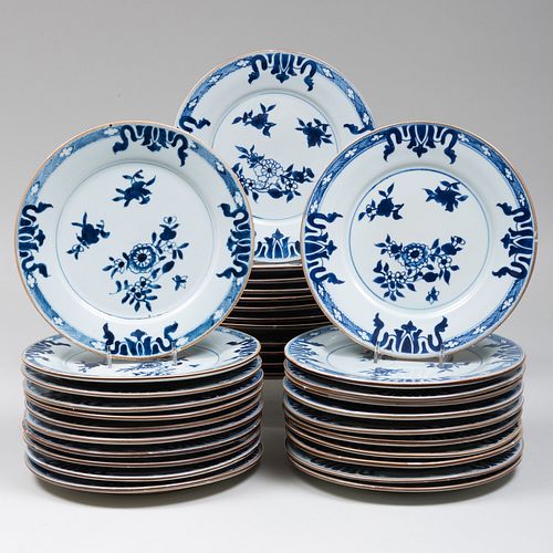 Set of Thirty-Four Chinese Blue and White Porcelain Plates