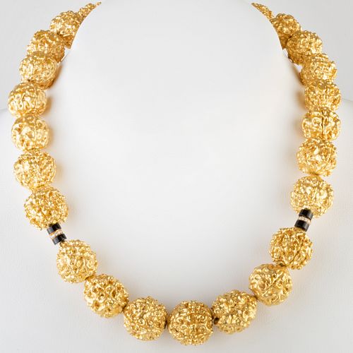 18k Gold, Diamond and Onyx Bead Necklace