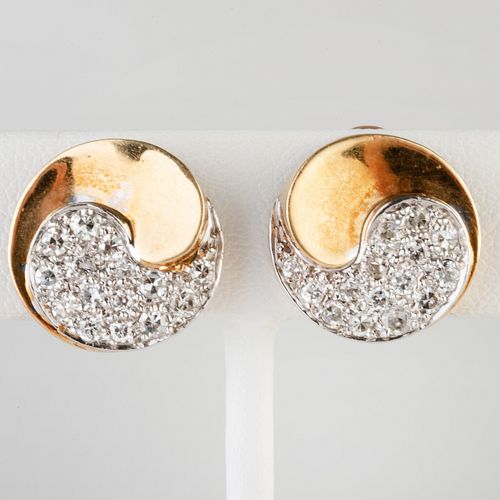 Pair of Retro 14k Yellow and White Gold and Diamond Earclips