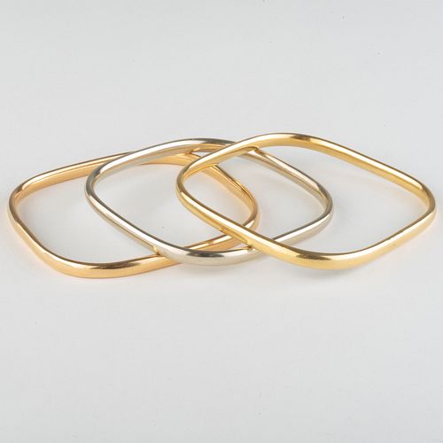 Three Jean Dinh Van for Cartier 18k Gold Square Bangle Bracelets