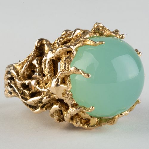 Modernist 14k Gold and Chalcedony Ring