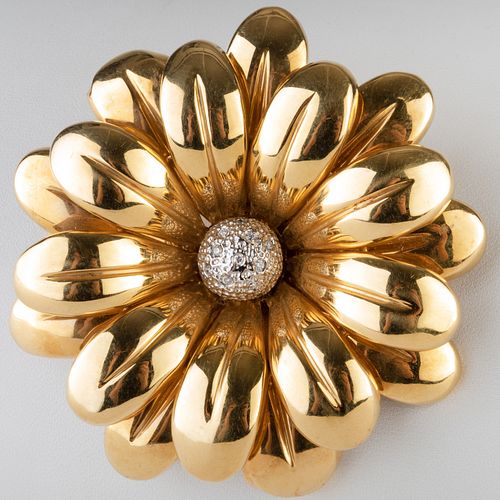 18k Gold and Diamond Floral Brooch