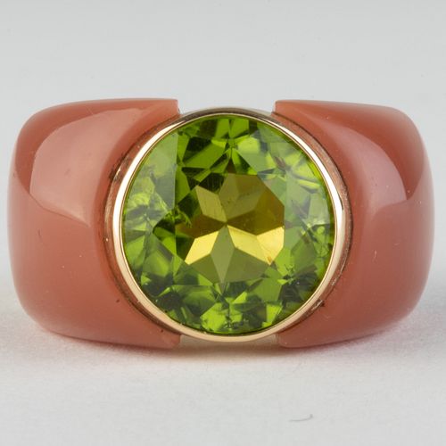 14k Gold, Peridot and Chalcedony Ring