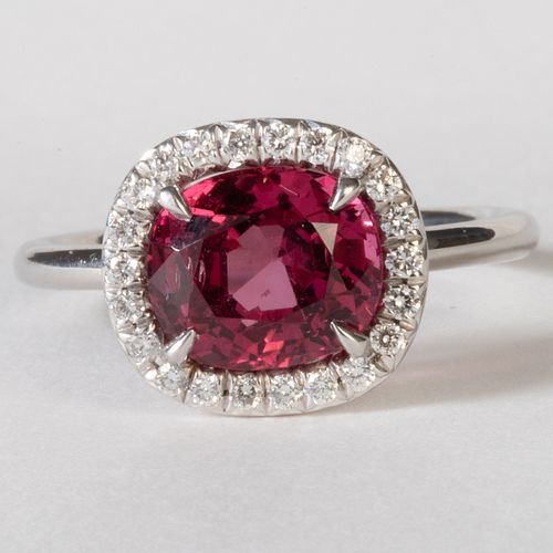 Platinum, Red Spinel and Diamond Ring