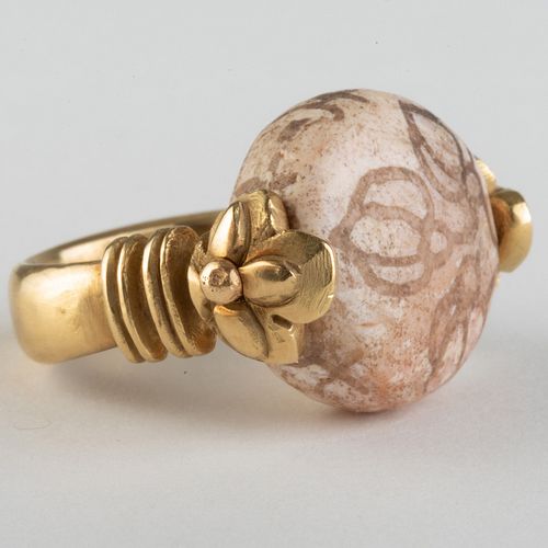 Gold Ring with Etched White Stone
