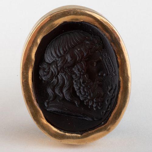 Glass Intaglio by Tassie After a Roman Gem of Aesklepius Set in a Silver and 22k Gold Ring