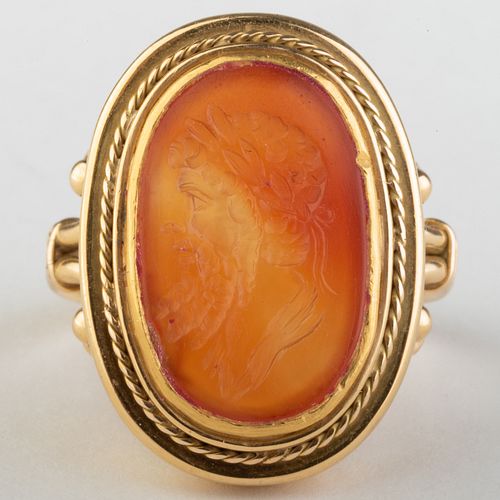 Fine Carnelian Agate Intaglio of a Man Set in a Gold Ring