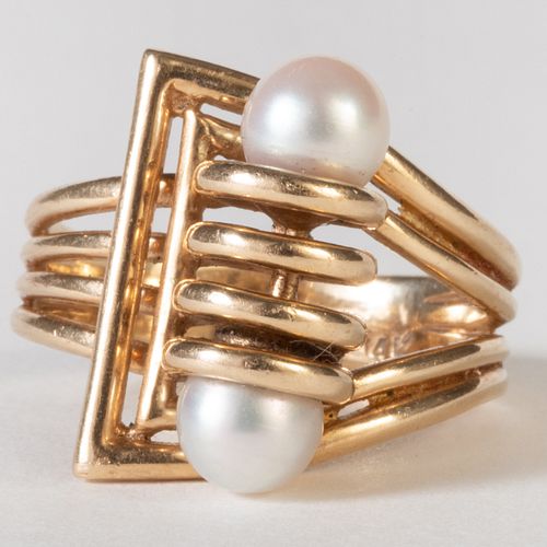 Retro 14k Gold and Cultured Pearl Ring
