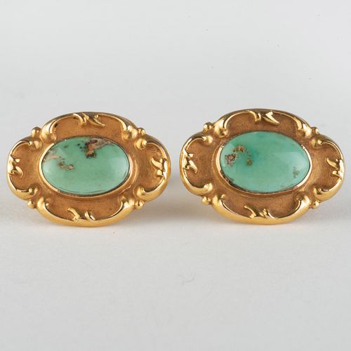 Pair of 14k Gold and Turquoise Cufflinks