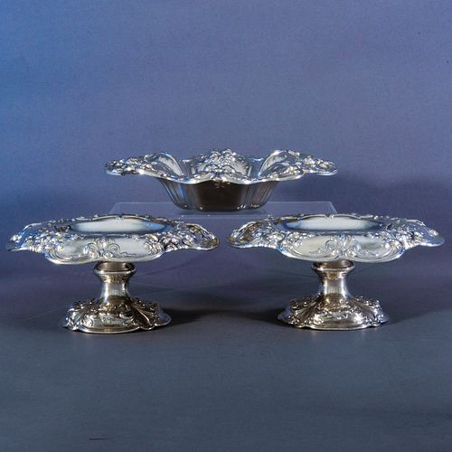 Pair of Reed & Barton Silver 'Francis I' Compotes and a Centerbowl