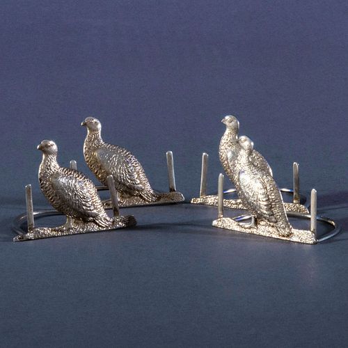 Set of Four George V Grouse Form Silver Placecard Holders