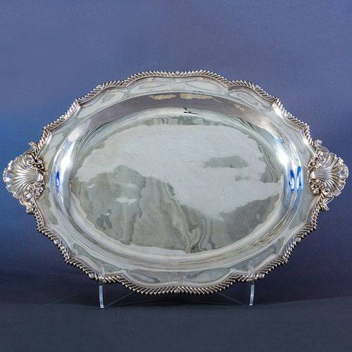 George IV Silver Armorial Meat Platter on Four Paw Feet