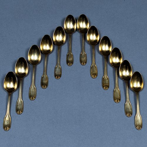 Set of Twelve Christofle Gilt Silver Plate Demitasse Spoons