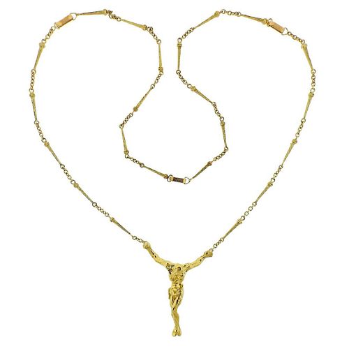 Salvador Dali Gold Christ Saint John Cross Pendant Necklace