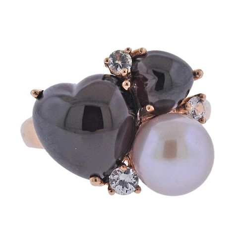 Mimi Milano 18k Gold Pearl Garnet Sapphire Ring