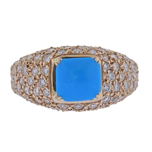 14k Gold Diamond Turquoise Ring