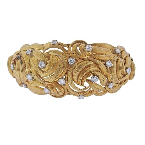 1960s 18k Gold Diamond Bangle Bracelet