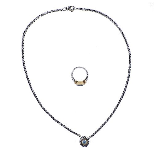 David Yurman Silver Topaz Necklace Ring Lot