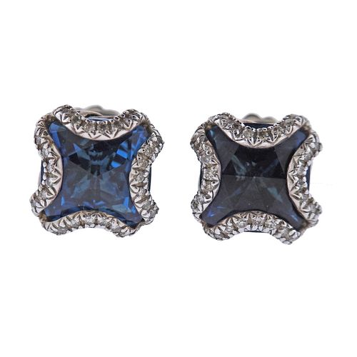 John Hardy Silver Diamond London Blue Topaz Stud Earrings