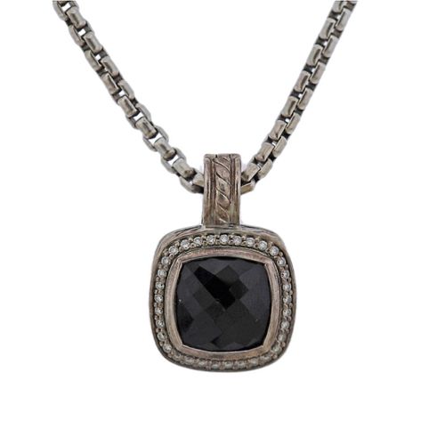 David Yurman Albion Silver Onyx Diamond Pendant Necklace