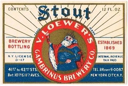 1936 Loewer's Stout 12oz Label New York, NY NY61-14