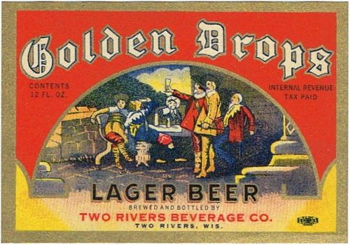 1936 Golden Drops Lager Beer 12oz Label Two Rivers, Wisconsin WI498-14
