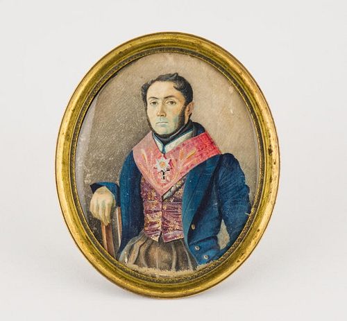 Masonic Portrait Miniature of Nobleman, 19th C.