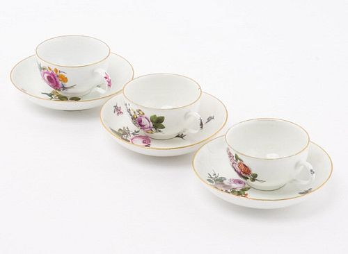 Meissen Porcelain Tea Cups & Saucers