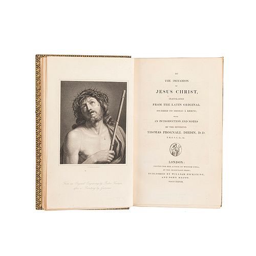 Kempis, Thomas Á. Of the Imitation of Jesus Christ. London: William Pickering, 1828. Frontispicio. Primera ed. de Pickering.