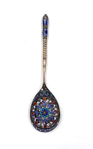 Russian Silver and Enamel Spoon, Moskow, late 19th cen.