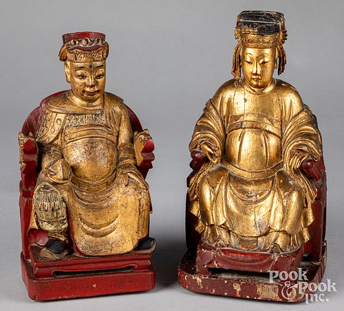 Pair of Chinese carved Emperor and Empress figures