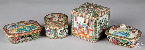 Four Chinese export rose medallion covered boxes