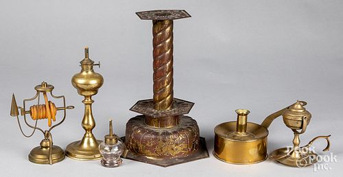 Group of brass lighting, 19th and 20th c.