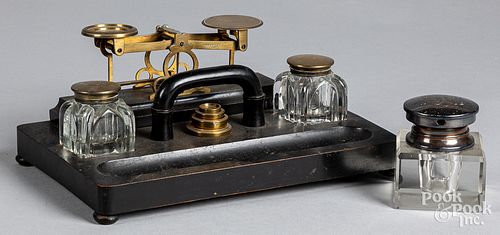 Inkwell postal scale desk set, early 20th c.