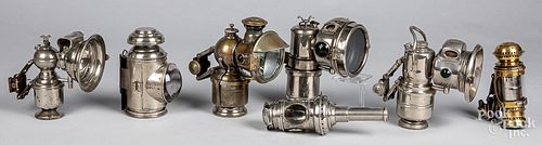 Seven bicycle lamps, ca. 1900