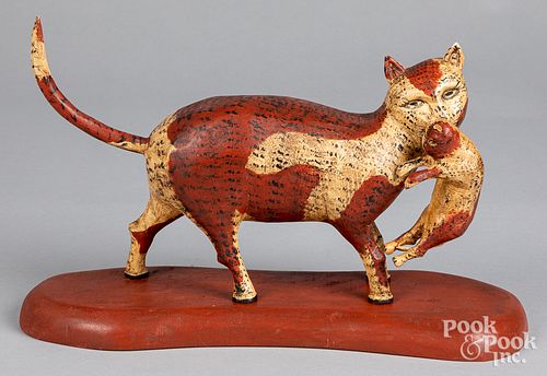 Walter Gottshall carved and painted cat and kitten