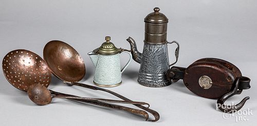 Three wrought iron long handled utensils, 19th c.