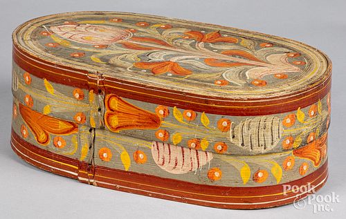 Continental painted bentwood brides box, ca. 1900